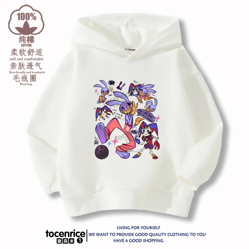 2023 New The Amazing Digital Circus Jax Winter Autumn Velvet Hoodies Children Boys Sweatshirts Clothes for Kids Pullovers Tops