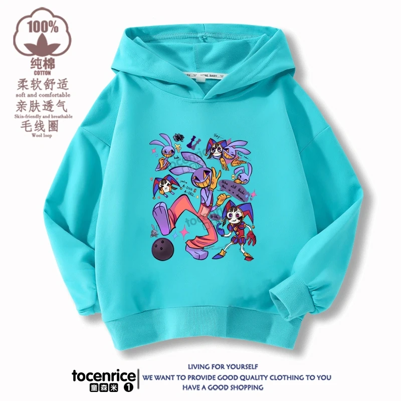 2023 New The Amazing Digital Circus Jax Winter Autumn Velvet Hoodies Children Boys Sweatshirts Clothes for Kids Pullovers Tops