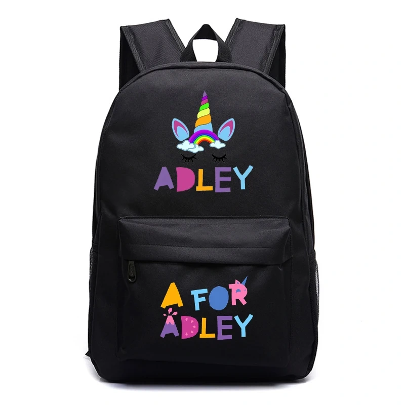 New A for Adley Schoolbag Student Daily Backpack Boys Girls Cartoon Rucksack Kids Bookbag Back To School Gift Travel Daypack