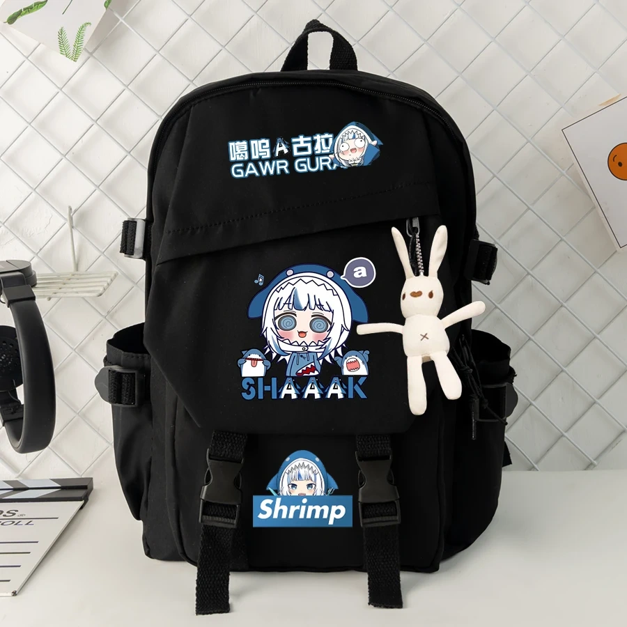 Anime Vtuber Hololive Gawr Gura Backpack Students School Book Bag Pocket Shoulder Travel Bags for Girls Boys Teenagers