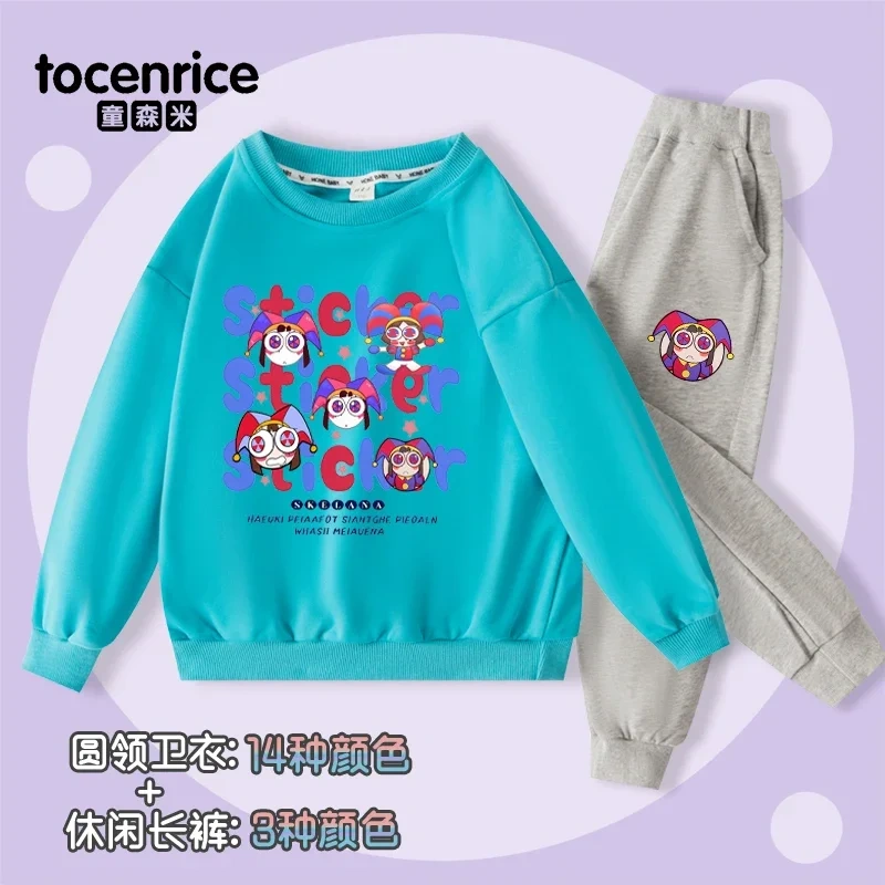 THE AMAZING DIGITAL CIRCUS Pomni Print Sweatshirt Children Suit Boys Tracksuits Kids Velvet Sport Suits Hoodies Top+Pants 2pcs