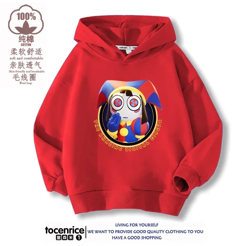 The Amazing Digital Circus Pomni Winter Autumn Velvet Hoodies Children Boys Hooded Sweatshirts Clothes for Kids Pullovers Tops