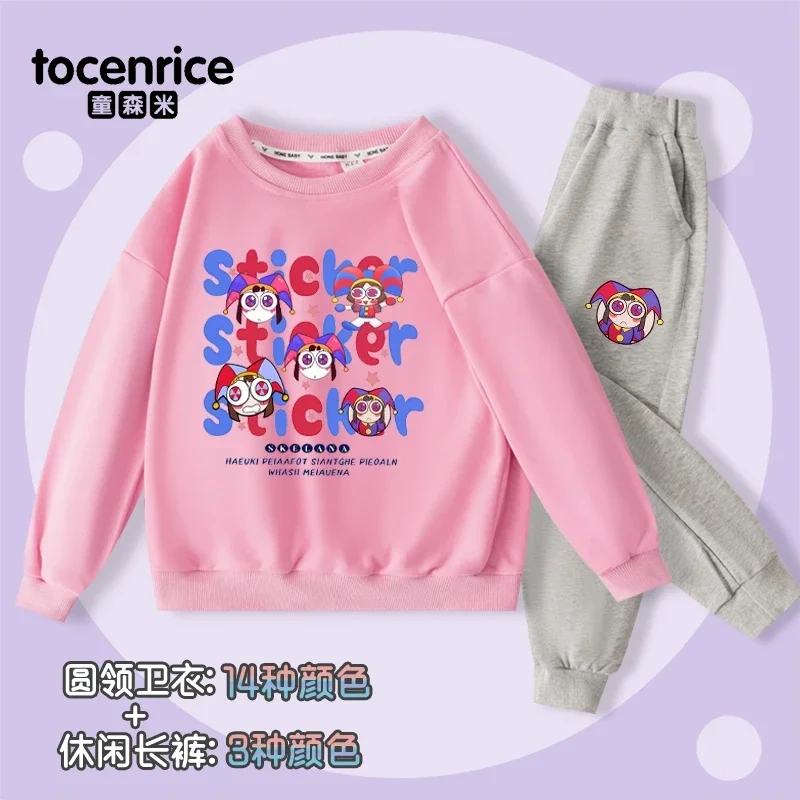 THE AMAZING DIGITAL CIRCUS Pomni Print Sweatshirt Children Suit Boys Tracksuits Kids Velvet Sport Suits Hoodies Top+Pants 2pcs