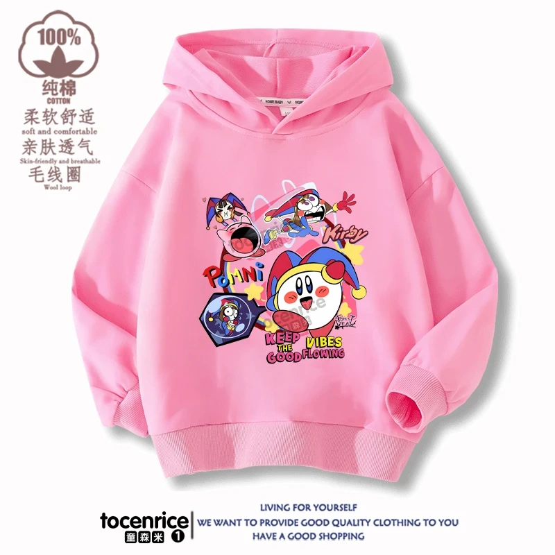 New Game Cute The Amazing Digital Circus Pomni Velvet Hoodies Children Boys Hooded Sweatshirts Clothes for Kids Pullovers Tops