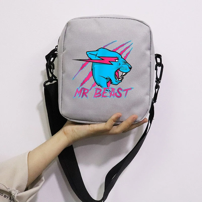 Mr Wolf Beast Printing School Bag Peripheral Oblique Bag Small Square Bag One Shoulder Oblique Backpack for Boy and Girls