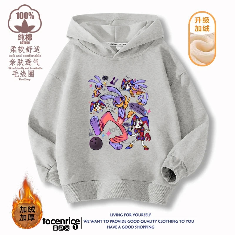2023 New The Amazing Digital Circus Jax Winter Autumn Velvet Hoodies Children Boys Sweatshirts Clothes for Kids Pullovers Tops