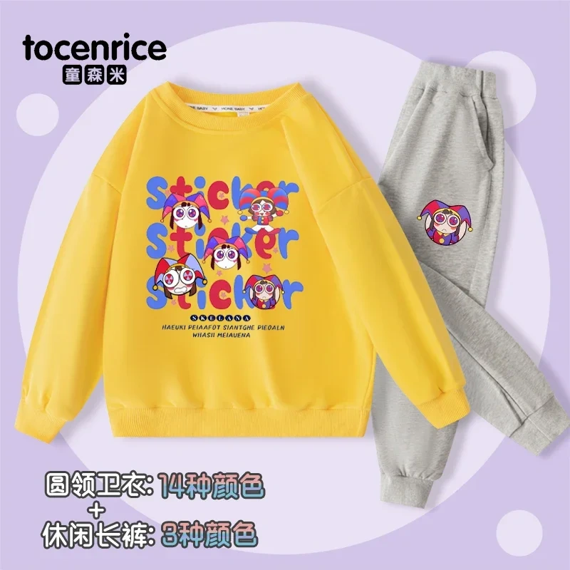 THE AMAZING DIGITAL CIRCUS Pomni Print Sweatshirt Children Suit Boys Tracksuits Kids Velvet Sport Suits Hoodies Top+Pants 2pcs