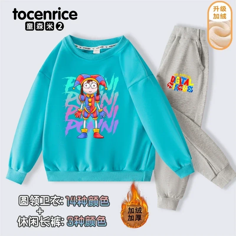 The Amazing Digital Circus Pomni print  Sweatshirt Children Suit Boys Tracksuits Kids Velvet Sport Suits Hoodies Top+Pants 2pcs