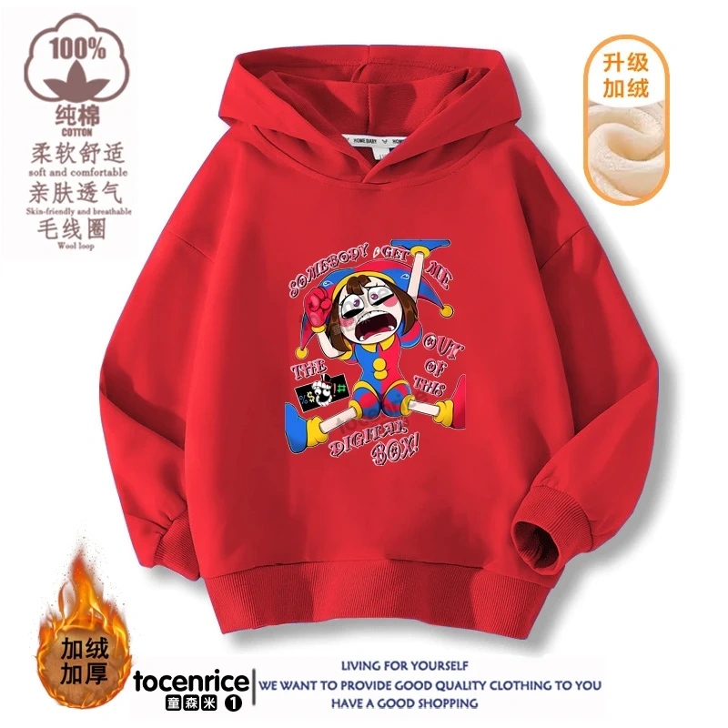 New 2023 Game The Amazing Digital Circus pomni Velvet Hoodies Children Boys Hooded Sweatshirts Clothes for Kids Pullovers Tops