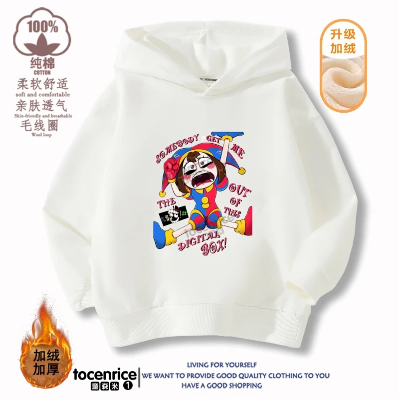 New 2023 Game The Amazing Digital Circus pomni Velvet Hoodies Children Boys Hooded Sweatshirts Clothes for Kids Pullovers Tops