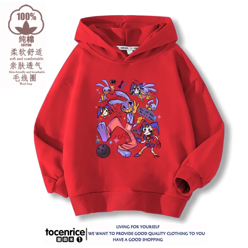2023 New The Amazing Digital Circus Jax Winter Autumn Velvet Hoodies Children Boys Sweatshirts Clothes for Kids Pullovers Tops