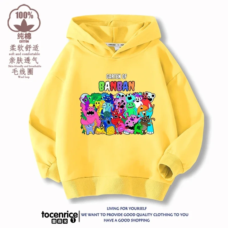 Garten of Banban VI Print Banban Winter Autumn Velvet Hoodies Children Boys Hooded Sweatshirts Clothes for Kids Pullovers Tops