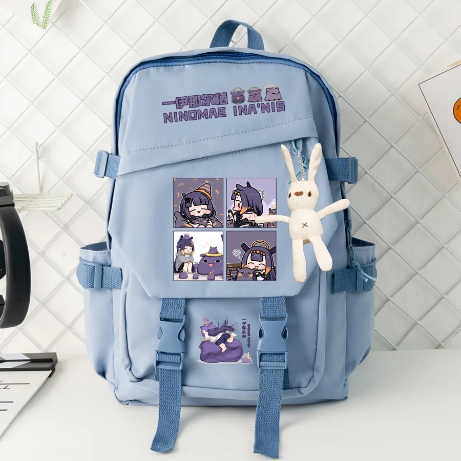 Vtuber Anchor Ninomae Ina'nis Anime Cartoon Schoolbag Backpack Nylon Shoulder Bags
