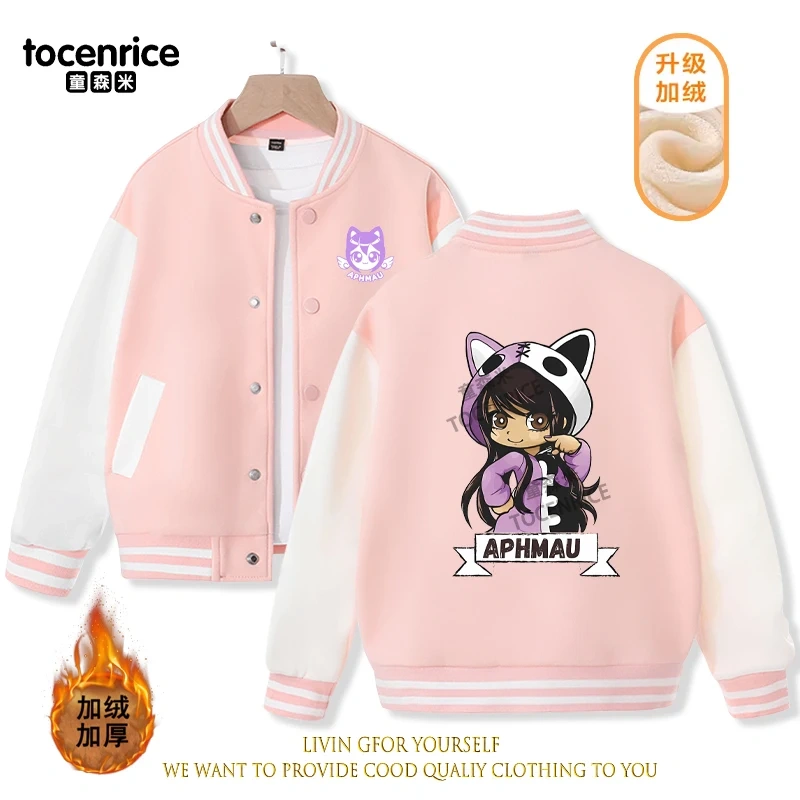 2023 New Cartoon Cute Aphmau Print Hoodie Baseball Uniform Jacket Sweatshirt Pullover Long Sleeve Coat Boys Girls Clothes