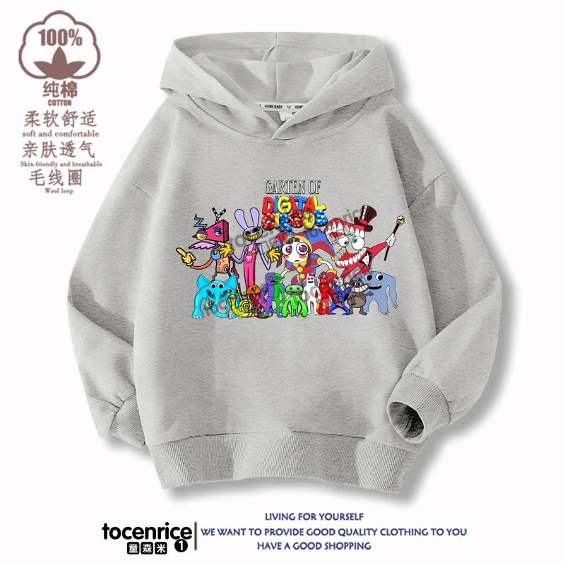 The Amazing Digital Circus JAX  Winter Autumn Velvet Hoodies Children Boys Hooded Sweatshirts Clothes for Kids Pullovers Tops