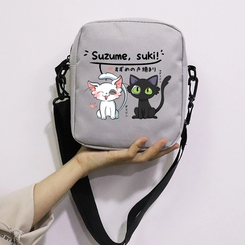 Anime Suzume Daijin Printing School Bag Peripheral Oblique Bag Small Square Bag One Shoulder Oblique Backpack for Boy and Girls