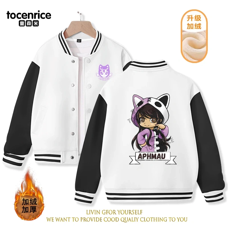 2023 New Cartoon Cute Aphmau Print Hoodie Baseball Uniform Jacket Sweatshirt Pullover Long Sleeve Coat Boys Girls Clothes