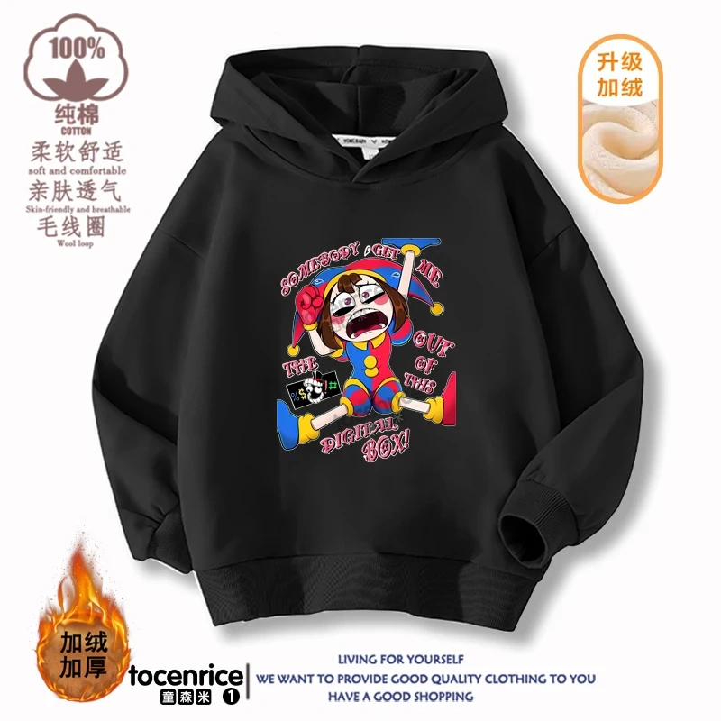 New 2023 Game The Amazing Digital Circus pomni Velvet Hoodies Children Boys Hooded Sweatshirts Clothes for Kids Pullovers Tops