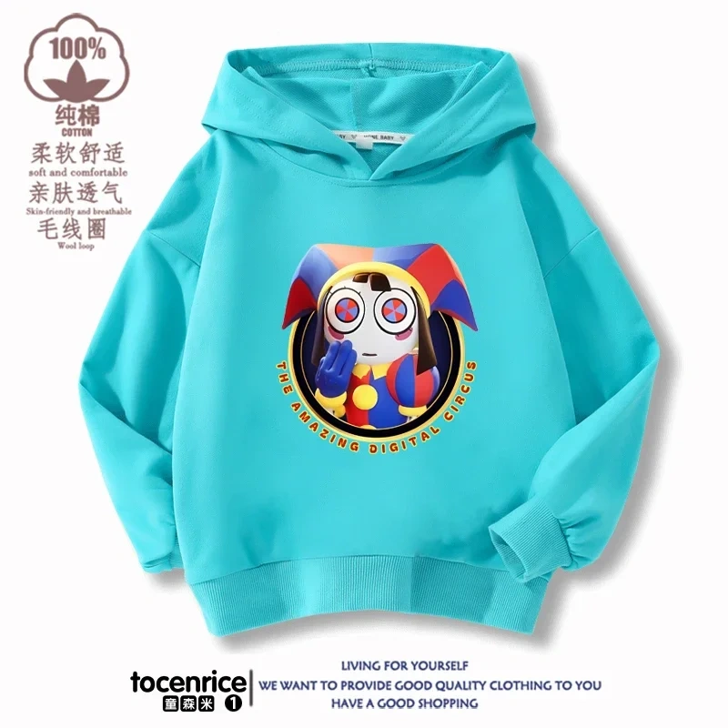 The Amazing Digital Circus Pomni Winter Autumn Velvet Hoodies Children Boys Hooded Sweatshirts Clothes for Kids Pullovers Tops