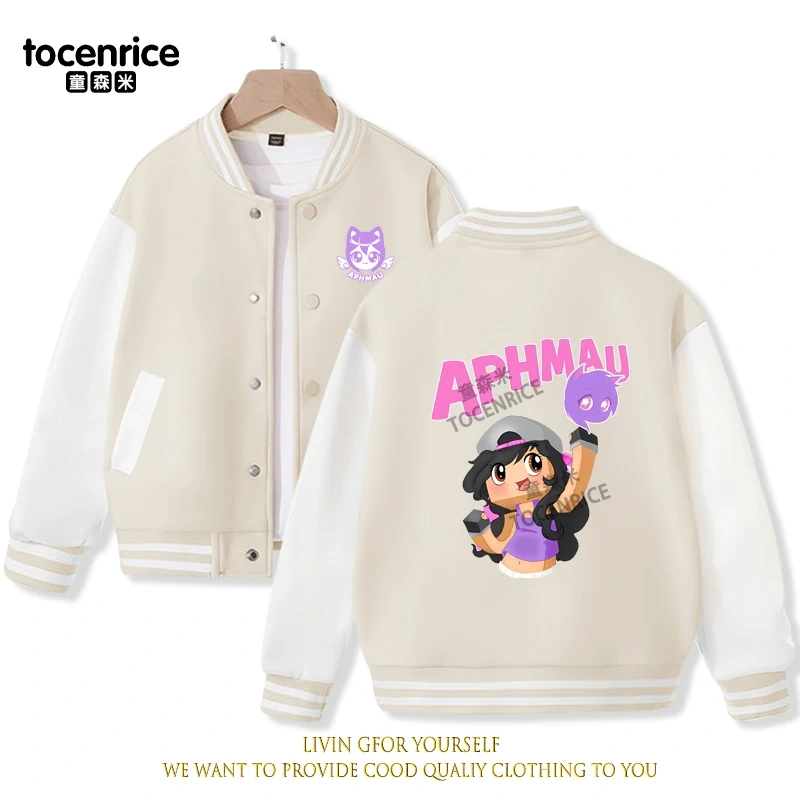 2023 New Cartoon Cute Aphmau Print Hoodie Baseball Uniform Jacket Sweatshirt Pullover Long Sleeve Coat Boys Girls Clothes