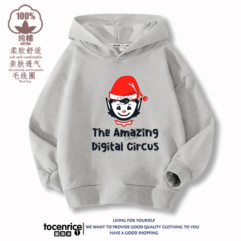 The Amazing Digital Circus JAX  Winter Autumn Velvet Hoodies Children Boys Hooded Sweatshirts Clothes for Kids Pullovers Tops