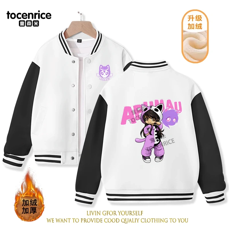 2023 New Cartoon Cute Aphmau Print Hoodie Baseball Uniform Jacket Sweatshirt Pullover Long Sleeve Coat Boys Girls Clothes