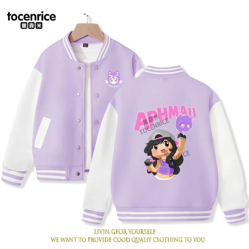 2023 New Cartoon Cute Aphmau Print Hoodie Baseball Uniform Jacket Sweatshirt Pullover Long Sleeve Coat Boys Girls Clothes
