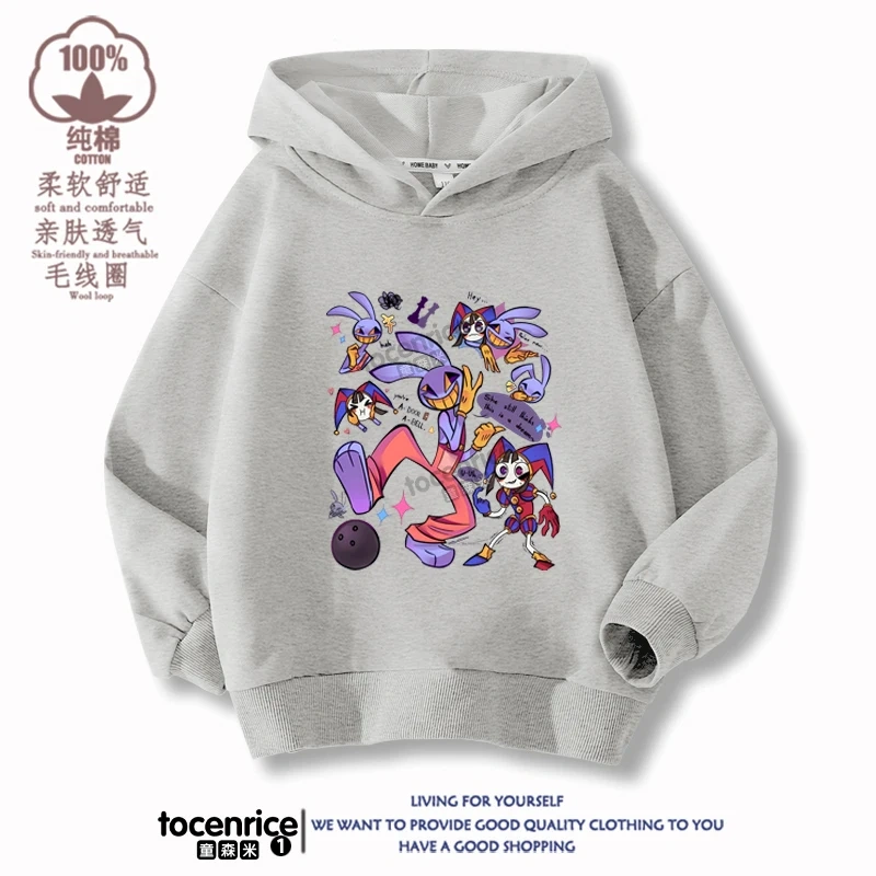 2023 New The Amazing Digital Circus Jax Winter Autumn Velvet Hoodies Children Boys Sweatshirts Clothes for Kids Pullovers Tops