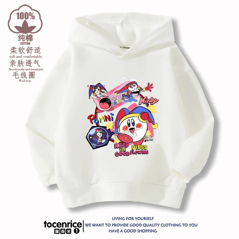 New Game Cute The Amazing Digital Circus Pomni Velvet Hoodies Children Boys Hooded Sweatshirts Clothes for Kids Pullovers Tops