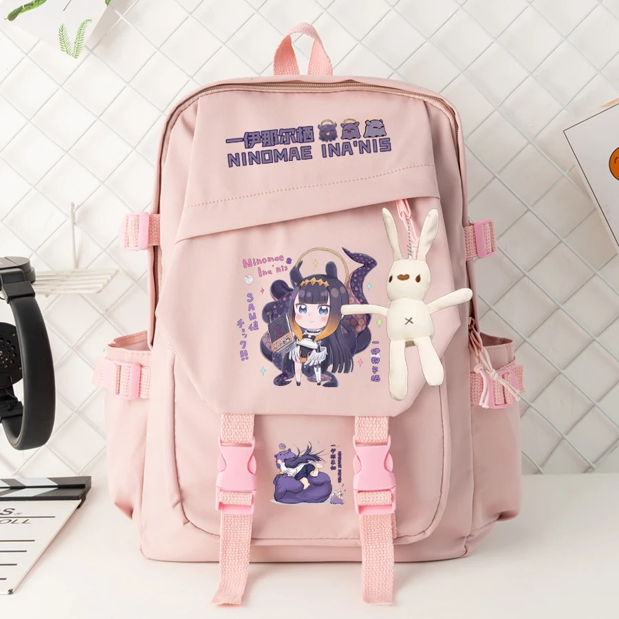 Anime VTuber Cosplay Ninomae Ina'nis Leisure Student High Capacity Zipper Cartoon Bag Backpack Schoolbag Nylon Shoulder Bags