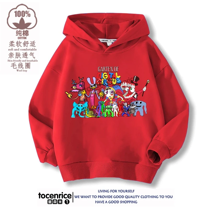 The Amazing Digital Circus JAX  Winter Autumn Velvet Hoodies Children Boys Hooded Sweatshirts Clothes for Kids Pullovers Tops