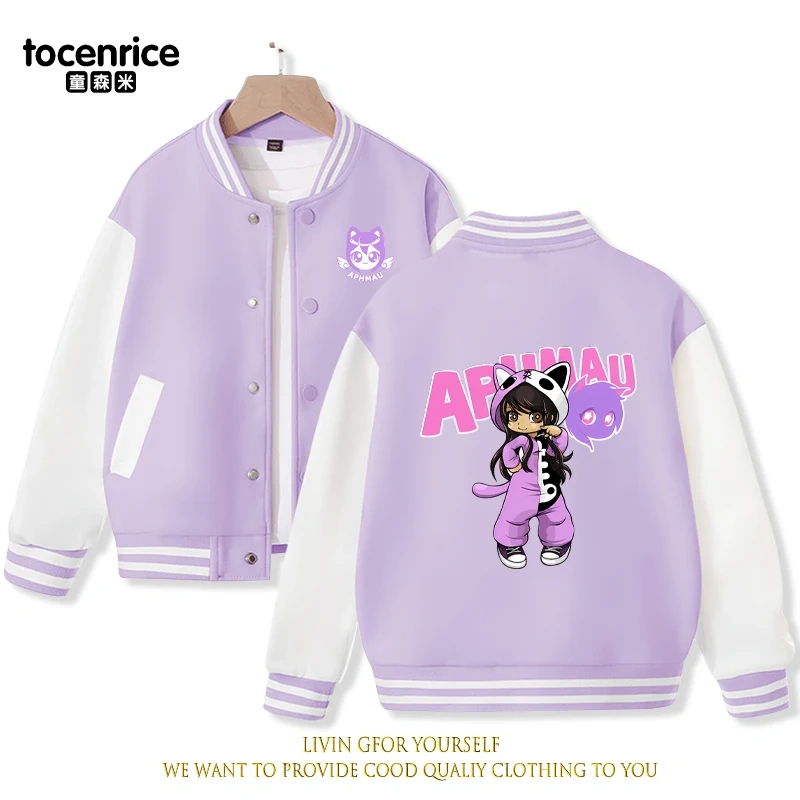 2023 New Cartoon Cute Aphmau Print Hoodie Baseball Uniform Jacket Sweatshirt Pullover Long Sleeve Coat Boys Girls Clothes