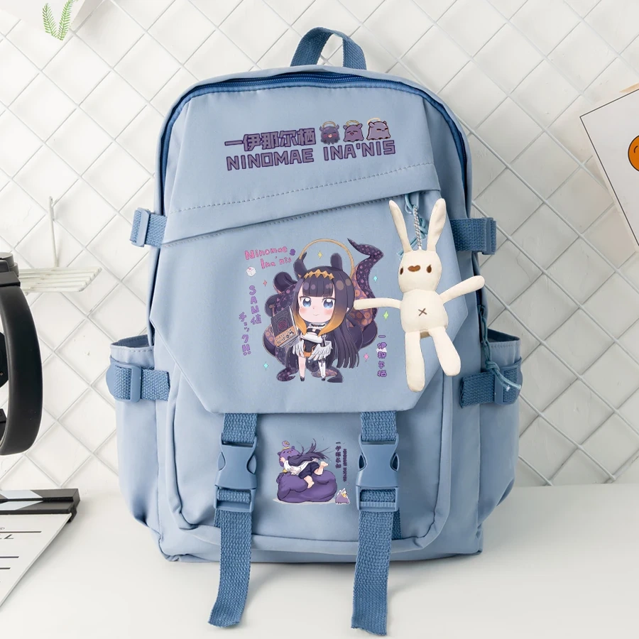 Anime VTuber Cosplay Ninomae Ina'nis Leisure Student High Capacity Zipper Cartoon Bag Backpack Schoolbag Nylon Shoulder Bags