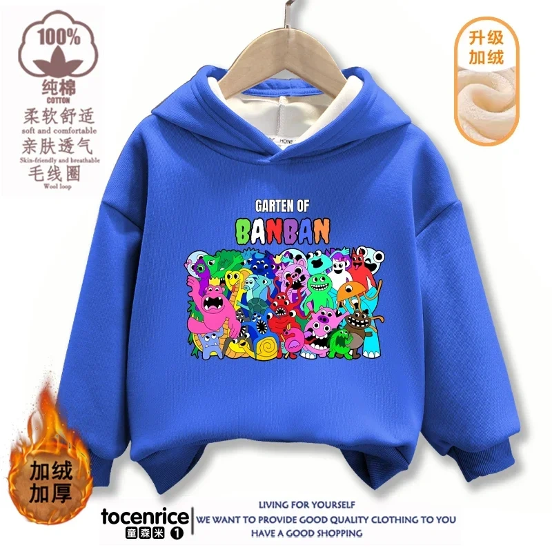 Garten of Banban VI Print Banban Winter Autumn Velvet Hoodies Children Boys Hooded Sweatshirts Clothes for Kids Pullovers Tops