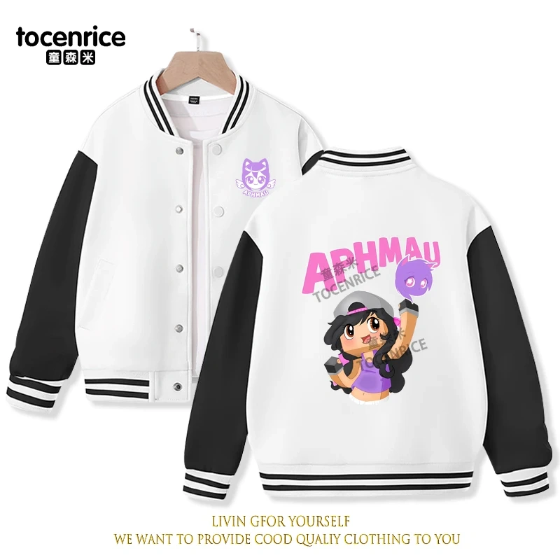 2023 New Cartoon Cute Aphmau Print Hoodie Baseball Uniform Jacket Sweatshirt Pullover Long Sleeve Coat Boys Girls Clothes