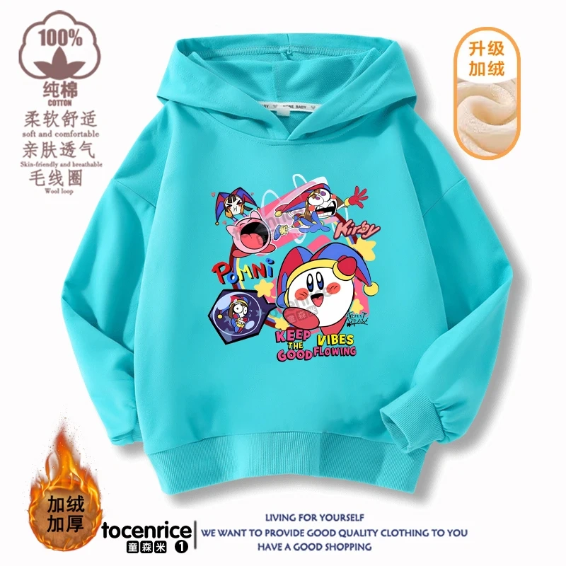 New Game Cute The Amazing Digital Circus Pomni Velvet Hoodies Children Boys Hooded Sweatshirts Clothes for Kids Pullovers Tops