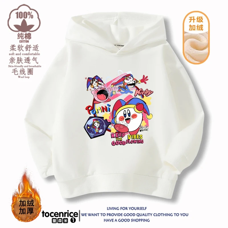 New Game Cute The Amazing Digital Circus Pomni Velvet Hoodies Children Boys Hooded Sweatshirts Clothes for Kids Pullovers Tops