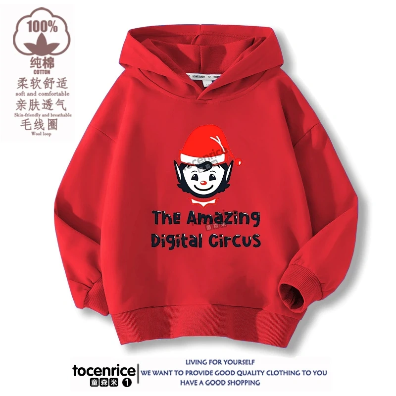 The Amazing Digital Circus JAX  Winter Autumn Velvet Hoodies Children Boys Hooded Sweatshirts Clothes for Kids Pullovers Tops