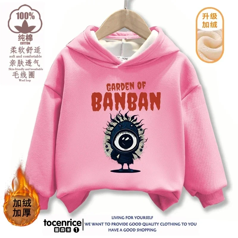 Game Garden of Banban Hoodie Kid Velvet Hooded Coat Girls Clothes Teenager Boys Full Sleeve Sweater Children Pullover Sweatshirt