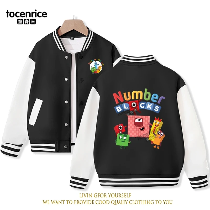 2023 New Cartoon Numberblocks Baseball Uniform Fleece Jacket Girl Boy Streetwear Cartoon Hip Hop Long Sleeve Pink Hoodie