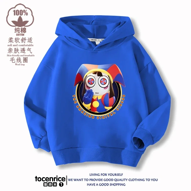 The Amazing Digital Circus Pomni Winter Autumn Velvet Hoodies Children Boys Hooded Sweatshirts Clothes for Kids Pullovers Tops