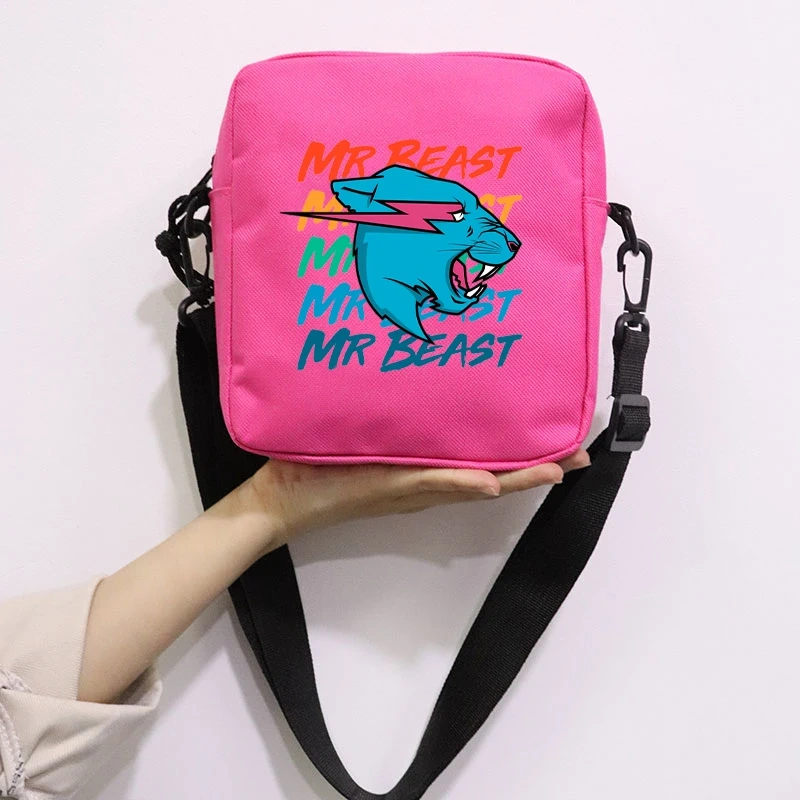 Mr Wolf Beast Printing School Bag Peripheral Oblique Bag Small Square Bag One Shoulder Oblique Backpack for Boy and Girls