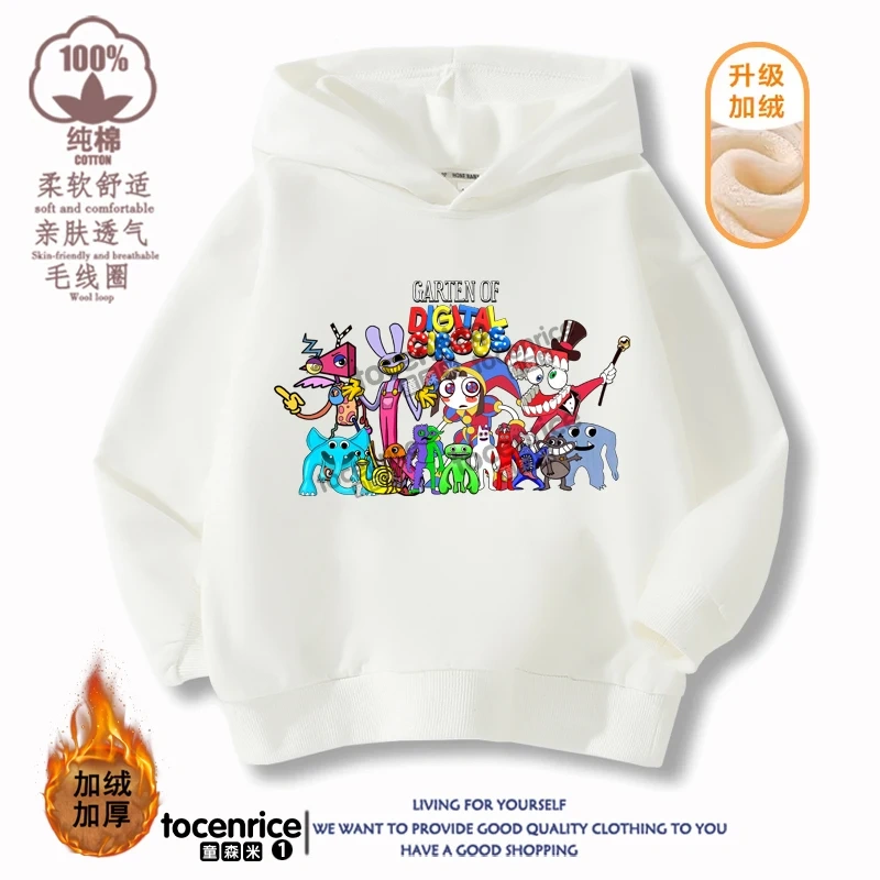 The Amazing Digital Circus JAX  Winter Autumn Velvet Hoodies Children Boys Hooded Sweatshirts Clothes for Kids Pullovers Tops