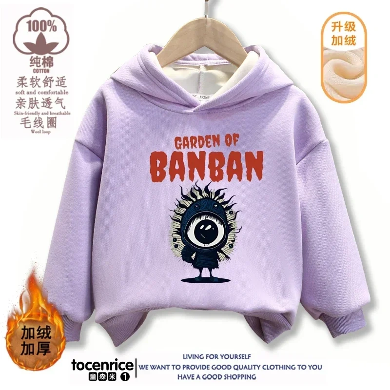 Game Garden of Banban Hoodie Kid Velvet Hooded Coat Girls Clothes Teenager Boys Full Sleeve Sweater Children Pullover Sweatshirt