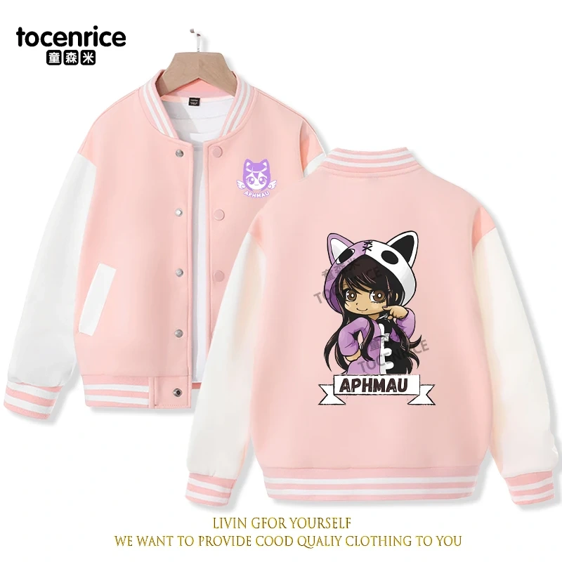 2023 New Cartoon Cute Aphmau Print Hoodie Baseball Uniform Jacket Sweatshirt Pullover Long Sleeve Coat Boys Girls Clothes