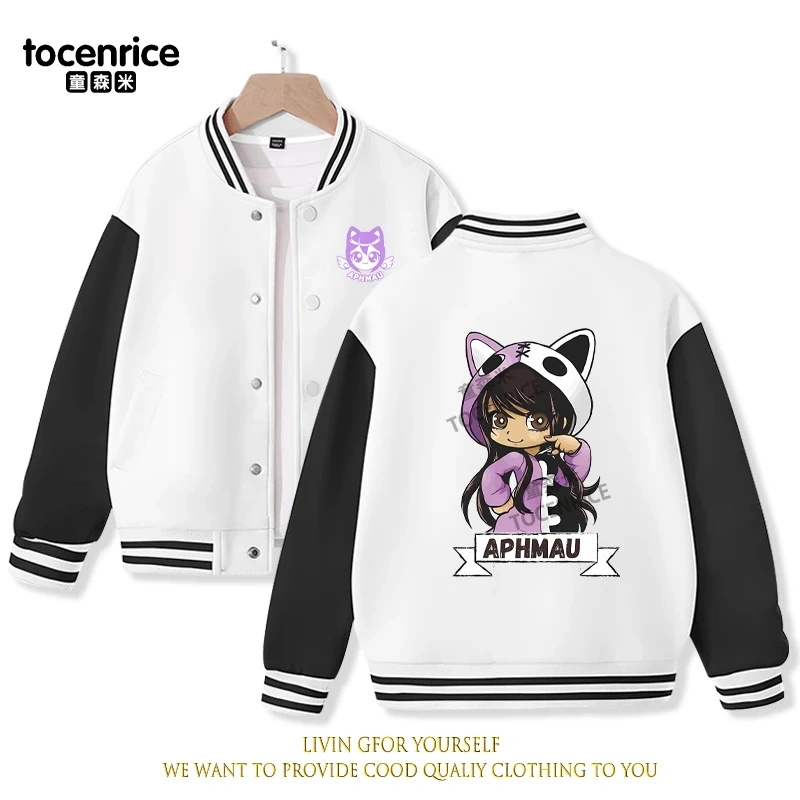 2023 New Cartoon Cute Aphmau Print Hoodie Baseball Uniform Jacket Sweatshirt Pullover Long Sleeve Coat Boys Girls Clothes