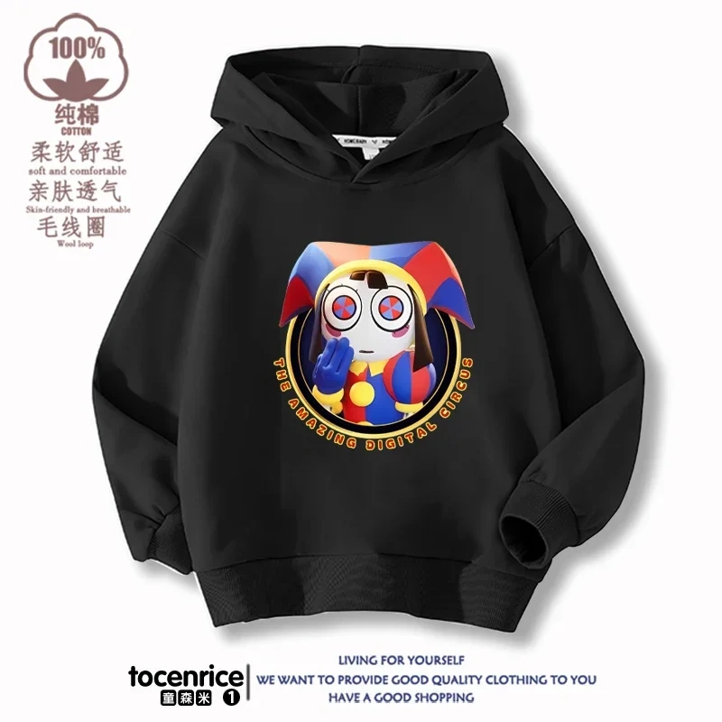 The Amazing Digital Circus Pomni Winter Autumn Velvet Hoodies Children Boys Hooded Sweatshirts Clothes for Kids Pullovers Tops