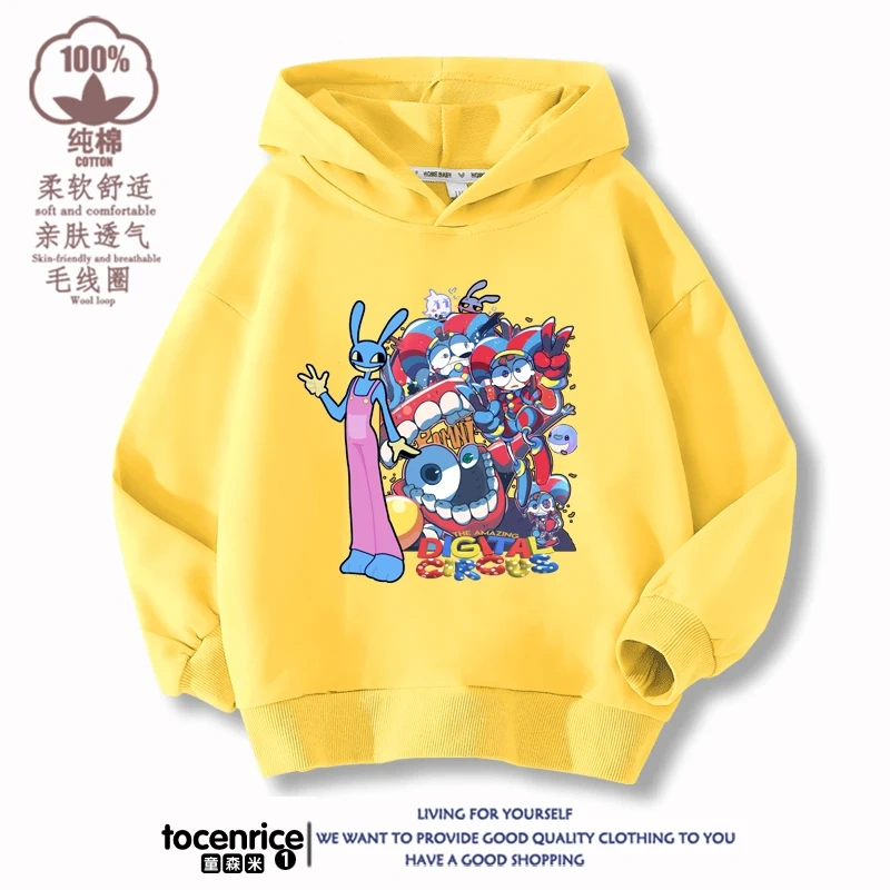 The Amazing Digital Circus Print  Winter Autumn Velvet Hoodies Children Boys Hooded Sweatshirts Clothes for Kids Pullovers Tops