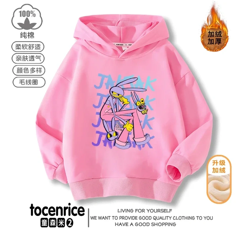 The Amazing Digital Circus JAX  Winter Autumn Velvet Hoodies Children Boys Hooded Sweatshirts Clothes for Kids Pullovers Tops