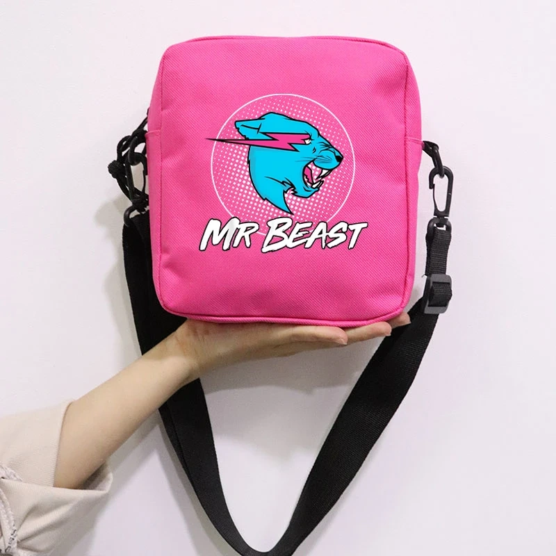 Mr Wolf Beast Printing School Bag Peripheral Oblique Bag Small Square Bag One Shoulder Oblique Backpack for Boy and Girls
